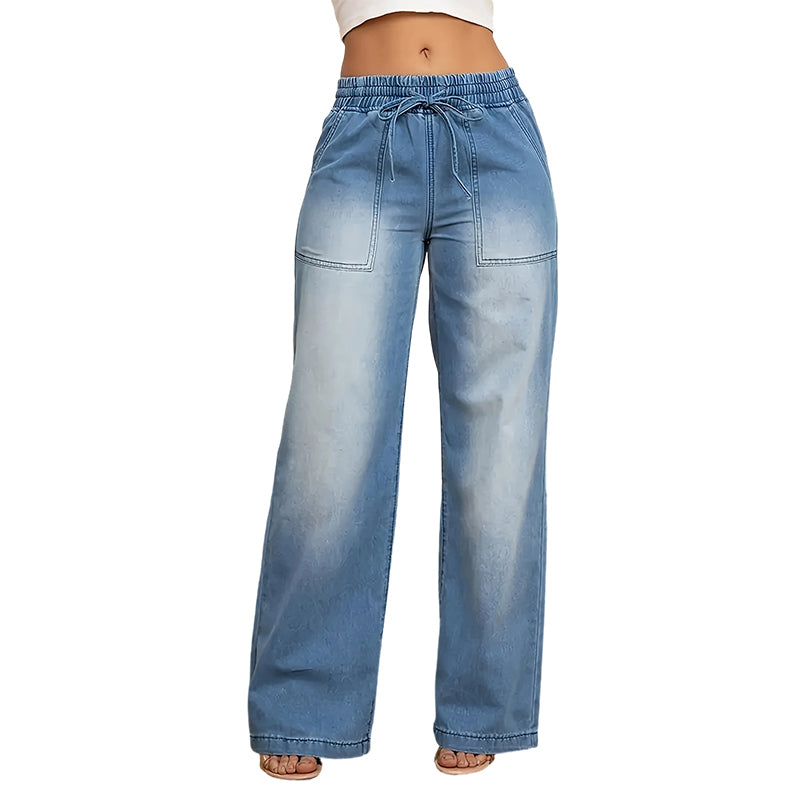 ⏰ Countdown läuft – 50% nur noch 3 Tage! Damen-Jeans mit weitem Bein und Kordelzug in der Taille