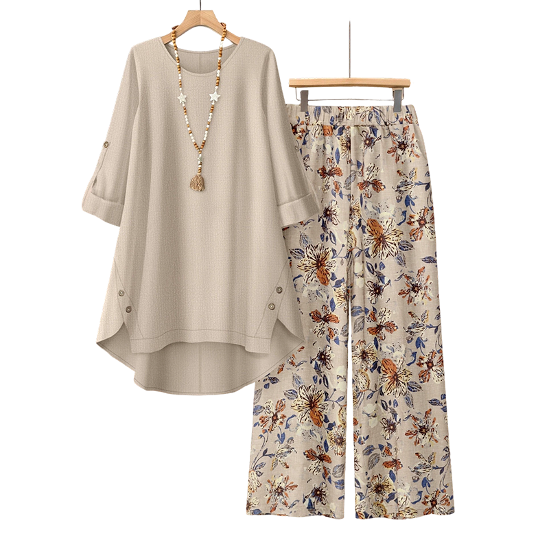 ⏳ Letzter Tag: 50 % Rabatt🔥 Damen 2-Teiler Baumwoll-Leinen Set ✨ Boho Blumenprint, locker & atmungsaktiv für Sommer & Urlaub