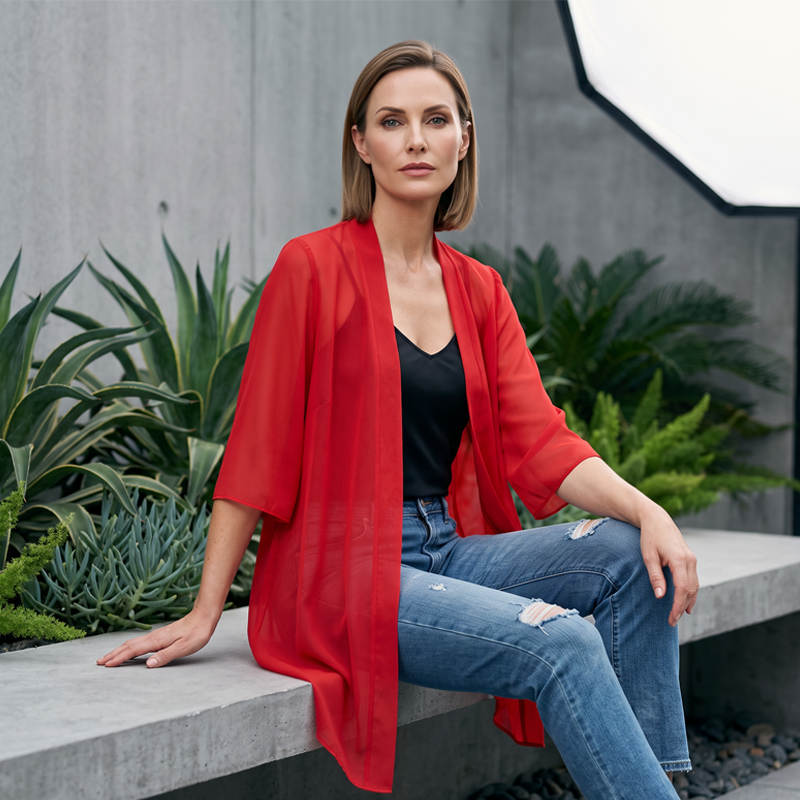 📢📢 Alle tragen es – noch nicht? Jetzt 50%!🌺Damen leichter Chiffon-Cardigan mit offener Vorderseite