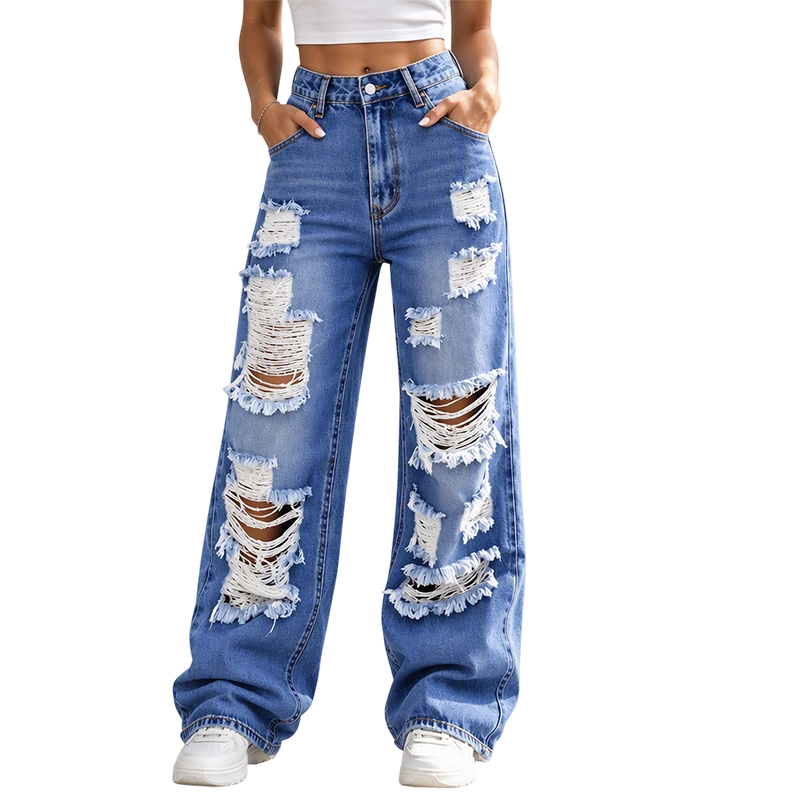 👖 50 % RABATT | Lässiger Streetstyle mit Charakter – Damen High-Waist Jeans mit weitem Bein & Destroyed-Details