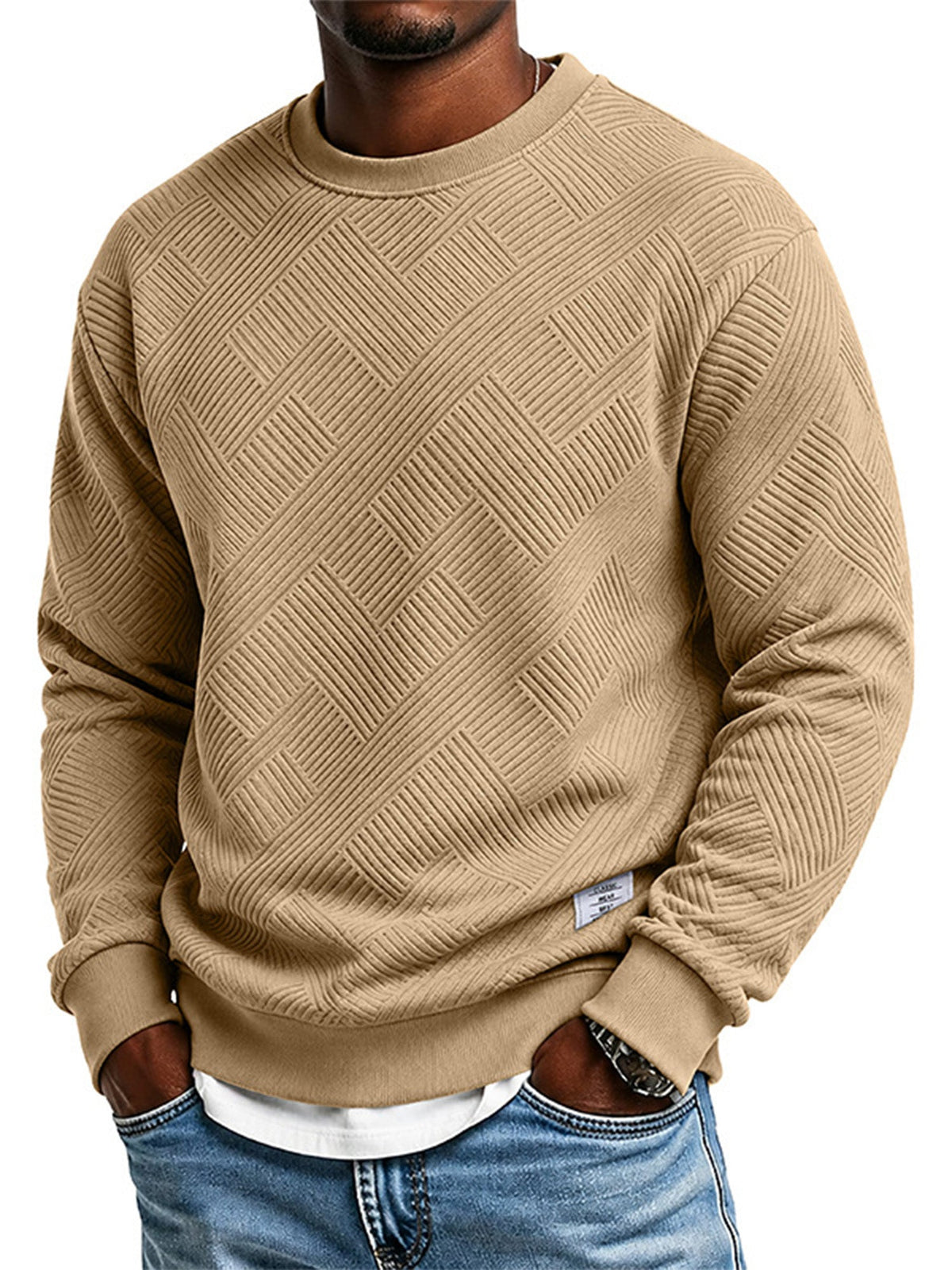 📢🎉50%Rabatt!!!🛍️✨Herren Langarm Jacquard Rundhals Sweatshirt Lockere Passform Verdickter Herbst Winter Oberteil Große Größen