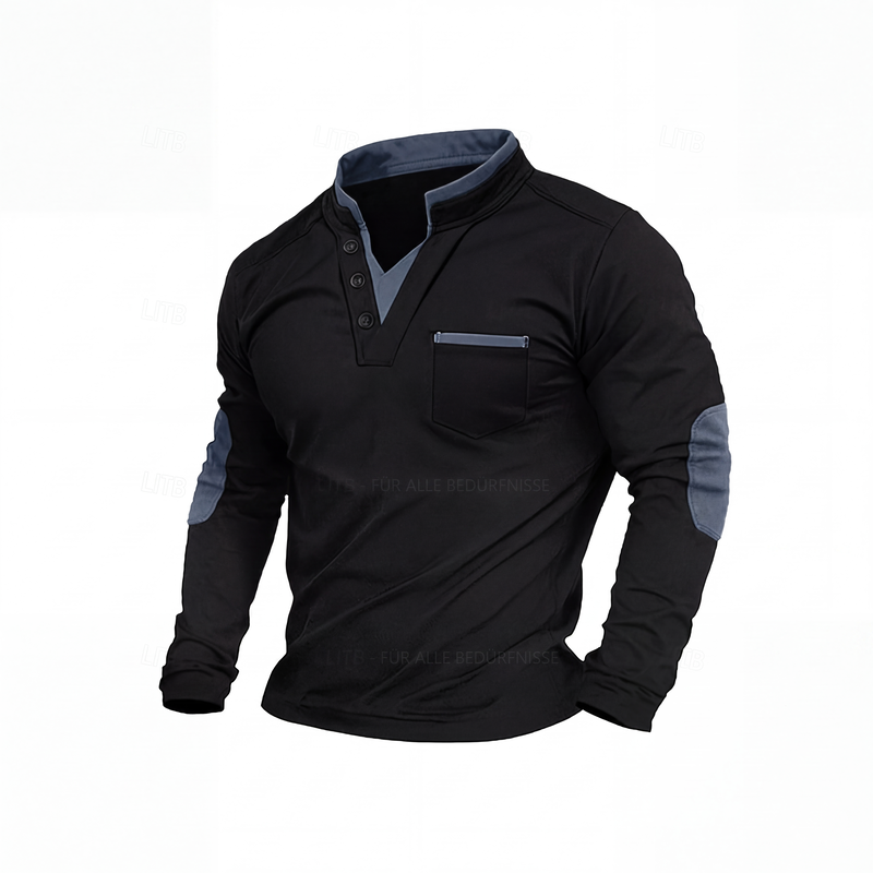 🔥 50% RABATT 👕 Herren Langarmshirt mit Stehkragen – lässiger Patchwork-Look