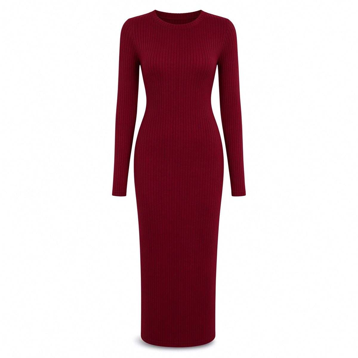 💋Genießen Sie eine 30-tägige problemlose Rückgaberichtlinie!✅️Damen Langarm Rippstrick Rundausschnitt Bodycon Maxikleid