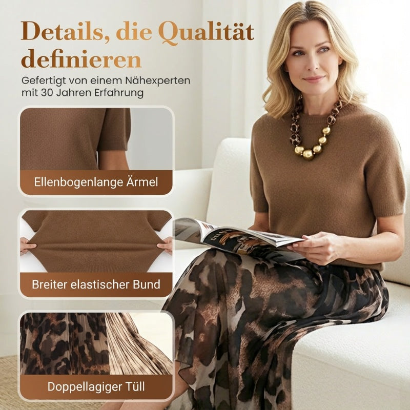 Zweiteiliges Set für Damen bestehend aus Pullover und fließendem Rock mit Leopardenmuster