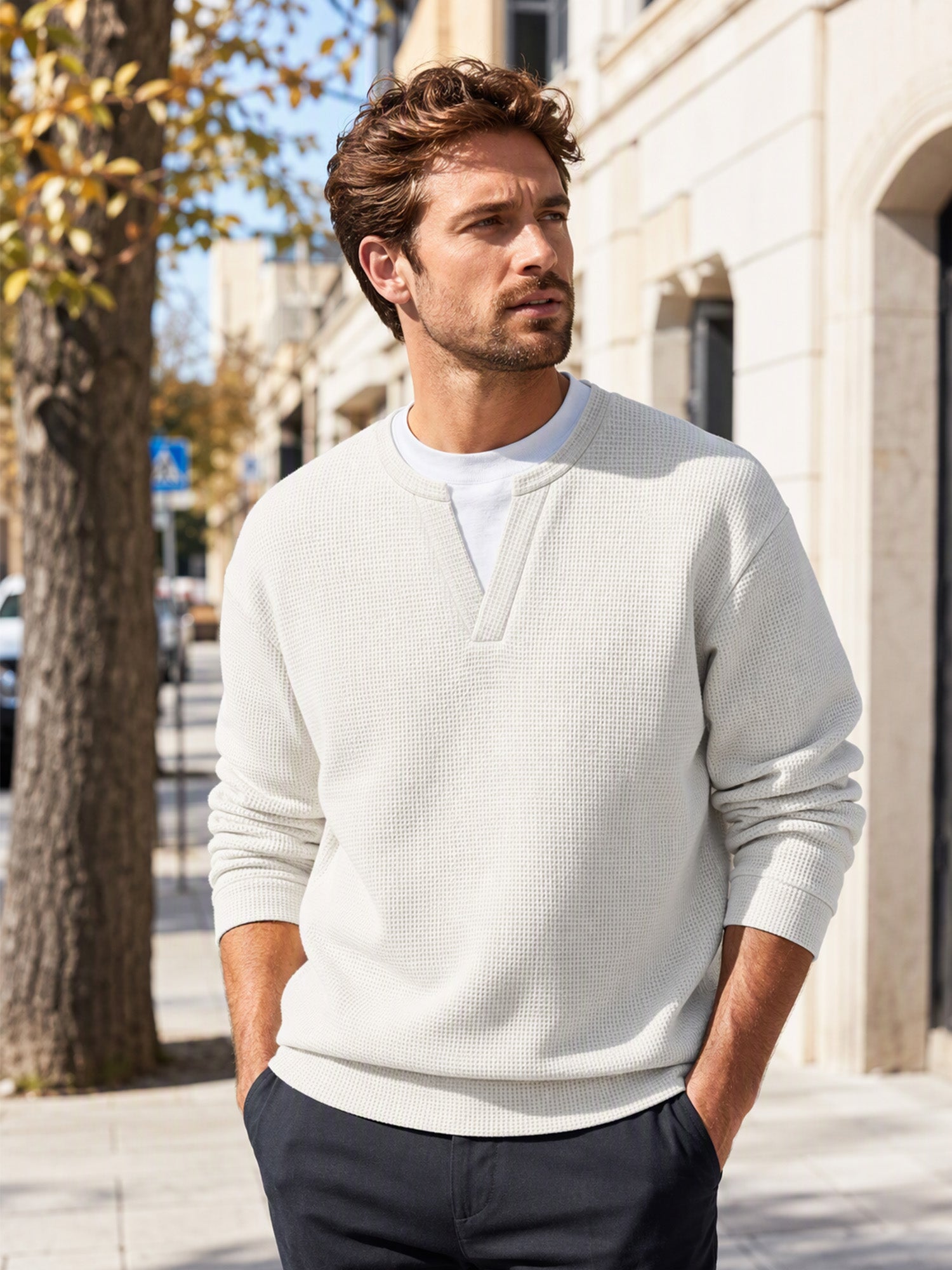 ✨ 50 % RABATT – Damen Waffel-T-Shirt im Layer-Look | Bequemer Alltagsstil mit eleganter Struktur 👚