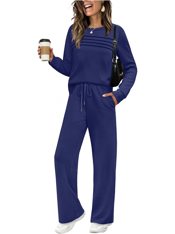 ☁️Weich und atmungsaktiv, ganztägiger Tragekomfort🏠 Lounge-Set für Damen – Oberteil mit Rundhalsausschnitt und Hose mit Kordelzug | Perfekt für zu Hause, zum Entspannen am Wochenende und für den bequemen Alltag ✨