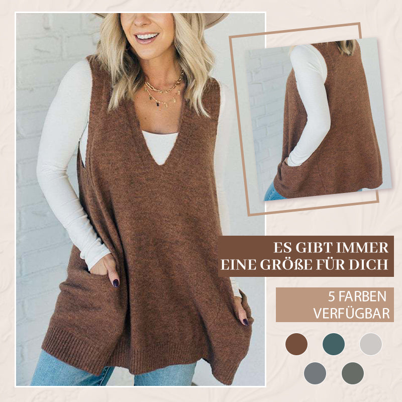 ✨👗Damen-Strickweste mit V-Ausschnitt