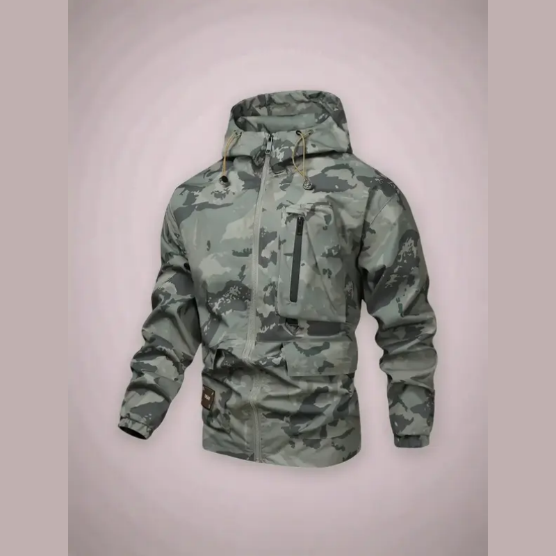 50 % Rabatt | Herren-Kapuzenjacke mit Camouflage-Muster und mehreren Taschen
