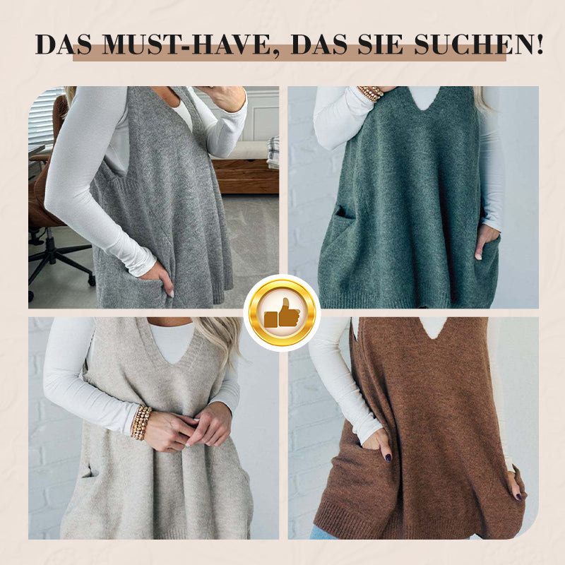 ✨👗Damen-Strickweste mit V-Ausschnitt