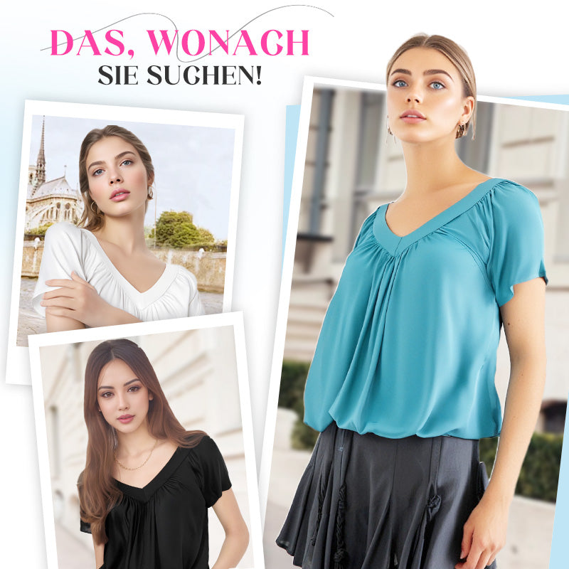 🌺2026 Neu eingetroffen - 50% OFF🌺Lässiges Damen-Top mit plissiertem V-Ausschnitt und kurzen Ärmeln