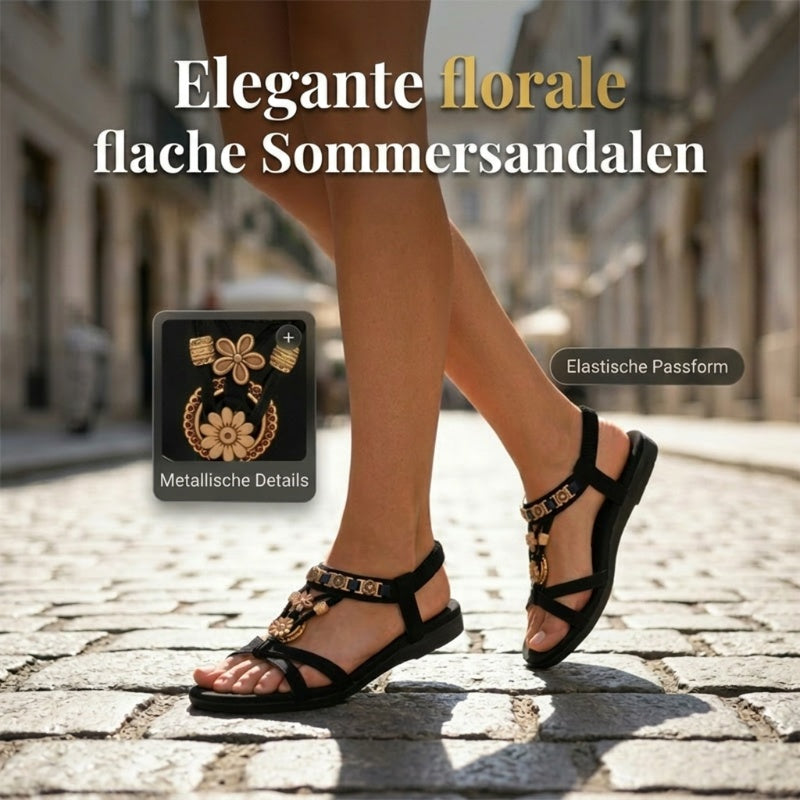 👡 LIMITIERTES ANGEBOT: 50% RABATT! 🌼 Flache Damen-Sandalen – Runde Zehen, Atmungsaktiv, Verstellbarer Knöchelriemen & Blumen-Dekor ✨