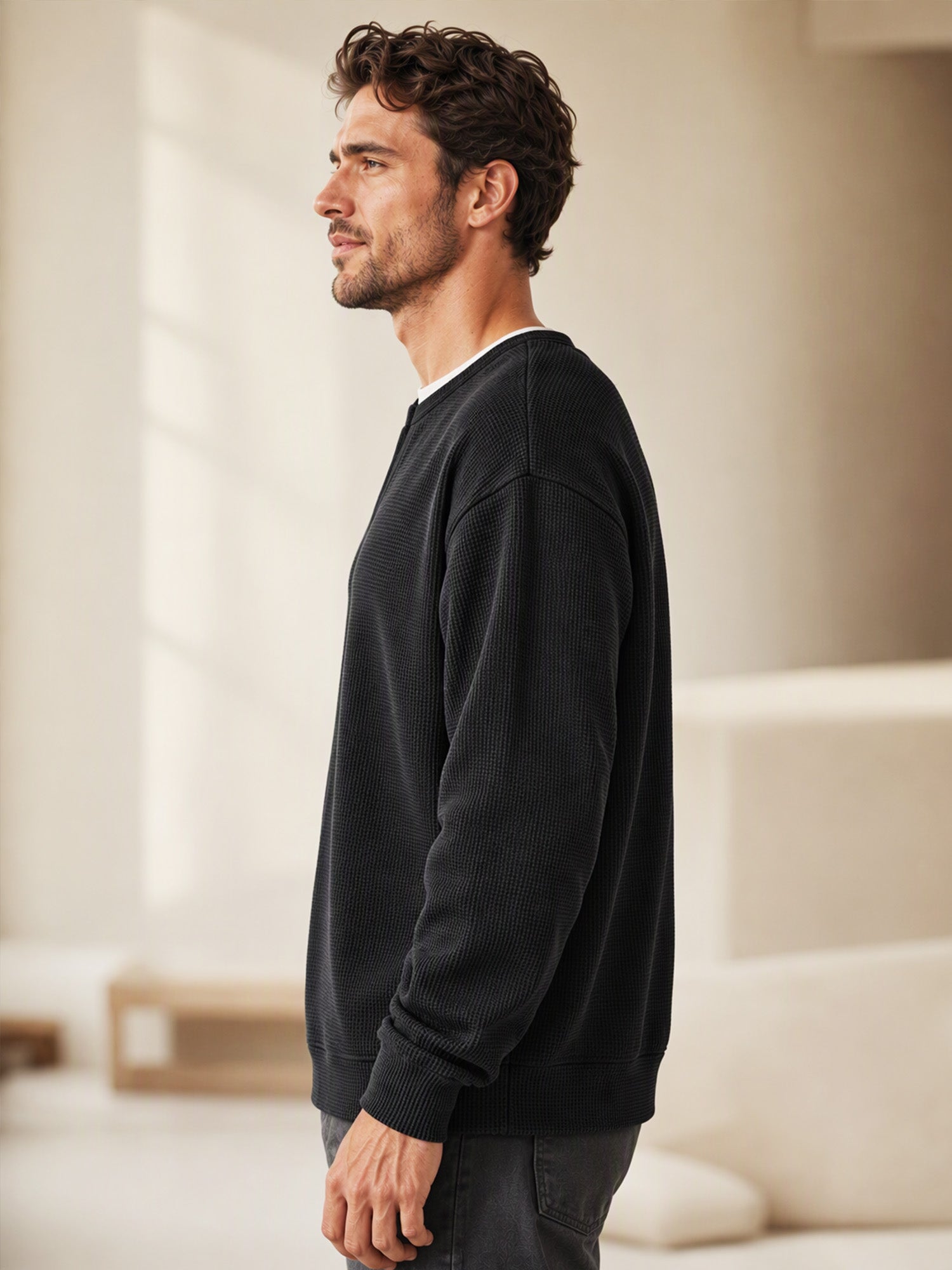 ✨ 50 % RABATT – Damen Waffel-T-Shirt im Layer-Look | Bequemer Alltagsstil mit eleganter Struktur 👚
