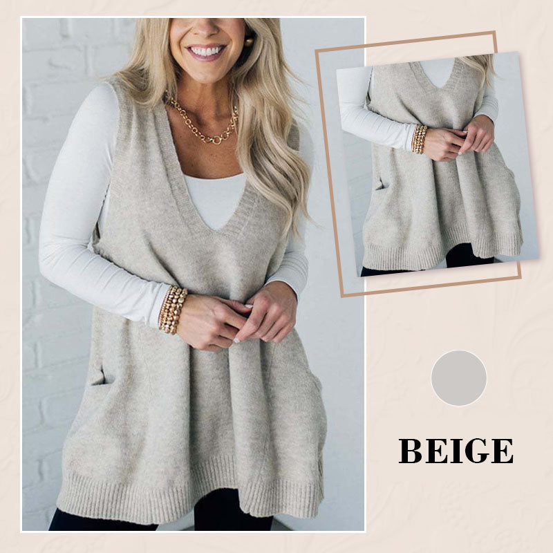 ✨👗Damen-Strickweste mit V-Ausschnitt