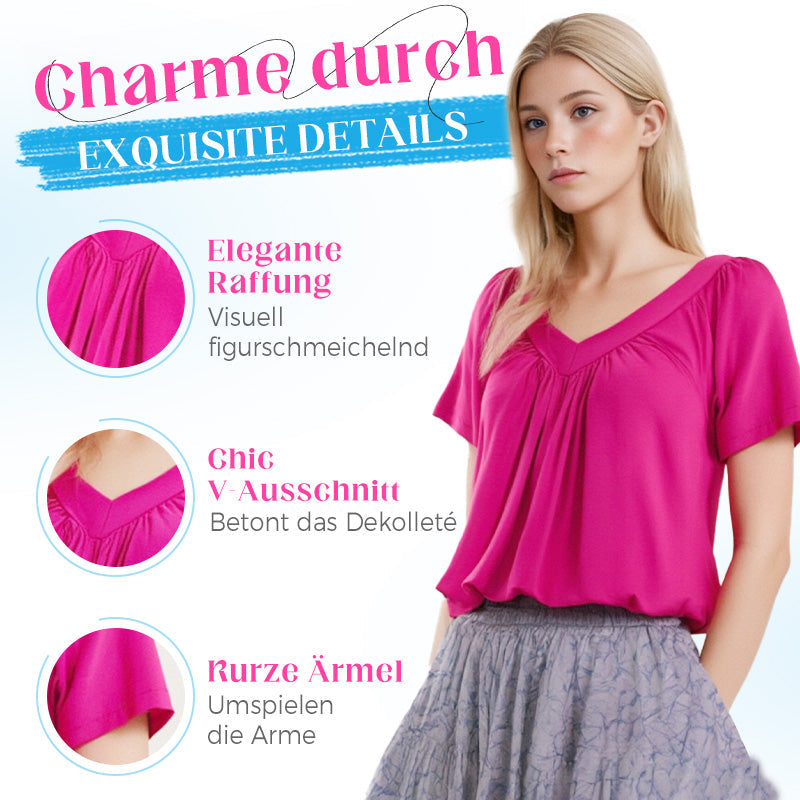 🌺2026 Neu eingetroffen - 50% OFF🌺Lässiges Damen-Top mit plissiertem V-Ausschnitt und kurzen Ärmeln
