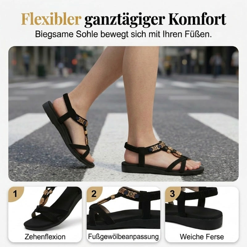 👡 LIMITIERTES ANGEBOT: 50% RABATT! 🌼 Flache Damen-Sandalen – Runde Zehen, Atmungsaktiv, Verstellbarer Knöchelriemen & Blumen-Dekor ✨