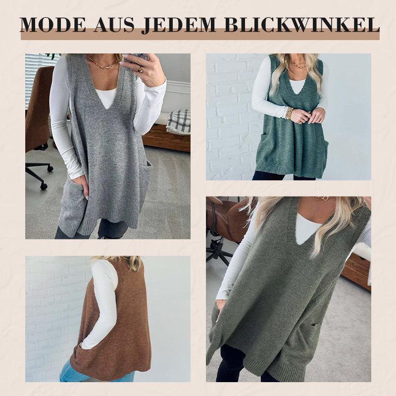 ✨👗Damen-Strickweste mit V-Ausschnitt