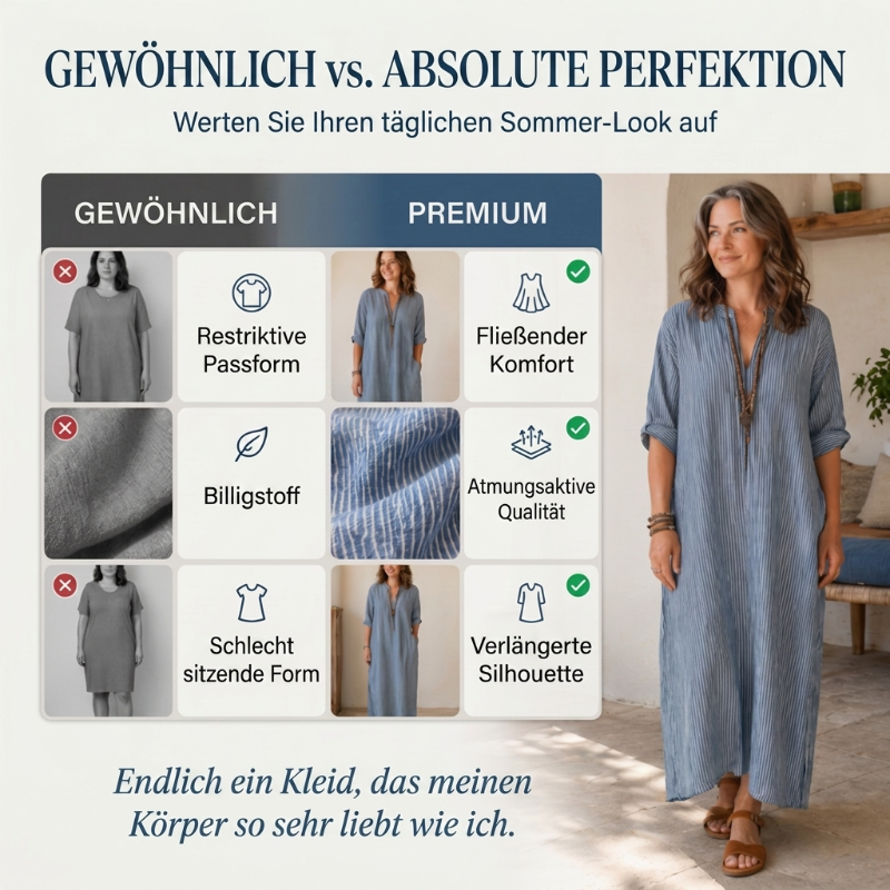 💞 Über 100.000 verkauft – der beliebteste Hit – jetzt zum halben Preis！Gestreiftes Maxikleid mit V-Ausschnitt für Damen