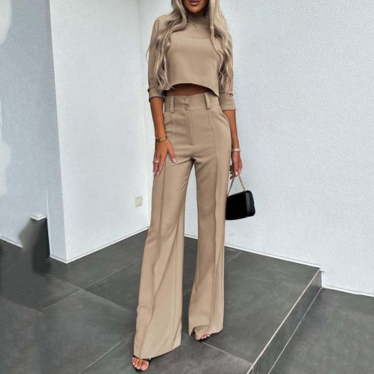 🎁2026 New Arrivals 50% OFF💥Women's Elegant Crop Top & Wide-Leg Pants Set👖