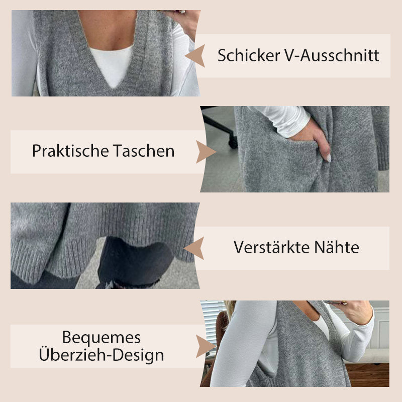 ✨👗Damen-Strickweste mit V-Ausschnitt