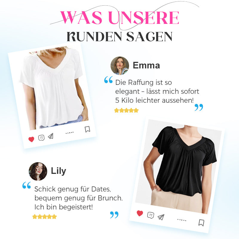 🌺2026 Neu eingetroffen - 50% OFF🌺Lässiges Damen-Top mit plissiertem V-Ausschnitt und kurzen Ärmeln