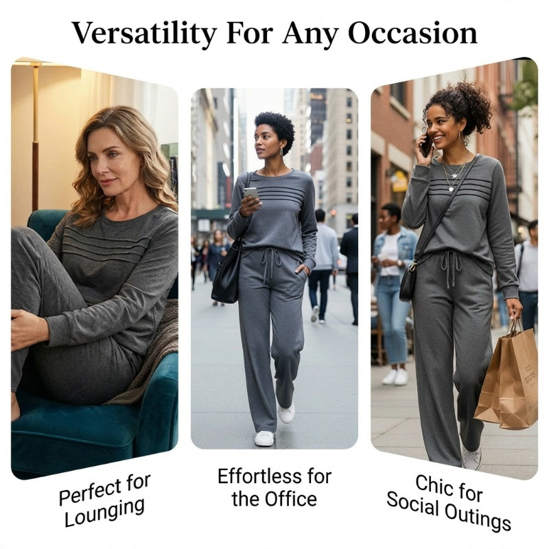 ☁️Weich und atmungsaktiv, ganztägiger Tragekomfort🏠 Lounge-Set für Damen – Oberteil mit Rundhalsausschnitt und Hose mit Kordelzug | Perfekt für zu Hause, zum Entspannen am Wochenende und für den bequemen Alltag ✨