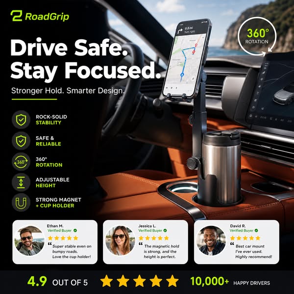 ⭐Neu eingetroffen 2026💥HEISSER VERKAUF🥳🧲Handyhalterung für Getränkehalter im Auto – 360° verstellbar, starker N52-Magnet, Einhandbedienung, passend für alle Handys, stabile Magnet- und Klemmhalterungen für sicheres Fahren