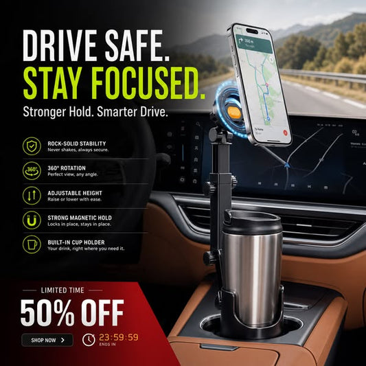 ⭐Neu eingetroffen 2026💥HEISSER VERKAUF🥳🧲Handyhalterung für Getränkehalter im Auto – 360° verstellbar, starker N52-Magnet, Einhandbedienung, passend für alle Handys, stabile Magnet- und Klemmhalterungen für sicheres Fahren