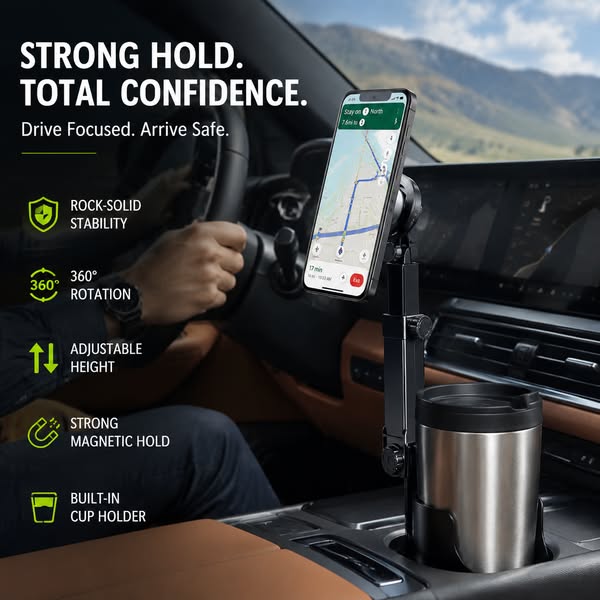 ⭐Neu eingetroffen 2026💥HEISSER VERKAUF🥳🧲Handyhalterung für Getränkehalter im Auto – 360° verstellbar, starker N52-Magnet, Einhandbedienung, passend für alle Handys, stabile Magnet- und Klemmhalterungen für sicheres Fahren