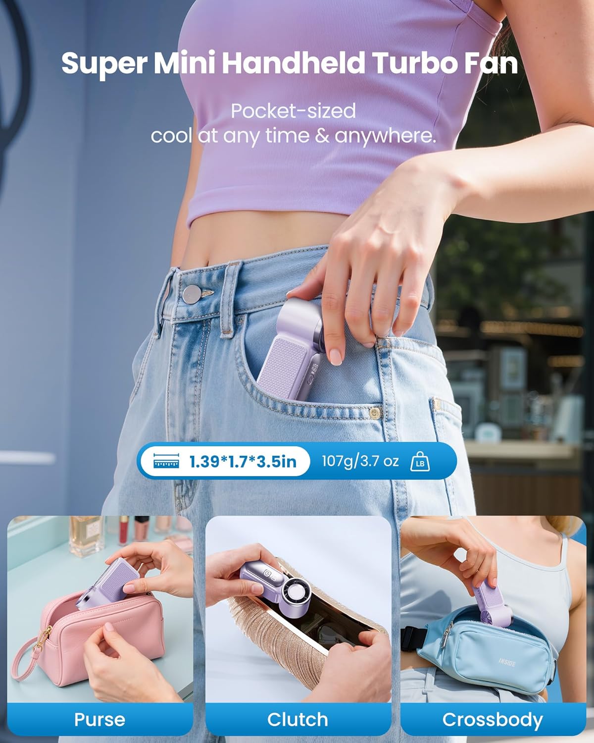 🌀Nur 13.8€ diesen Sommer!!!💨Mini-Handventilator mit LED-Anzeige –👍5-stufiger Turbo-Ventilator im Taschenformat.✨Über USB aufladbar, schnelle Kühlung für Reisen und beim Schminken. Das perfekte Geschenk.  Tragbare Kühlung