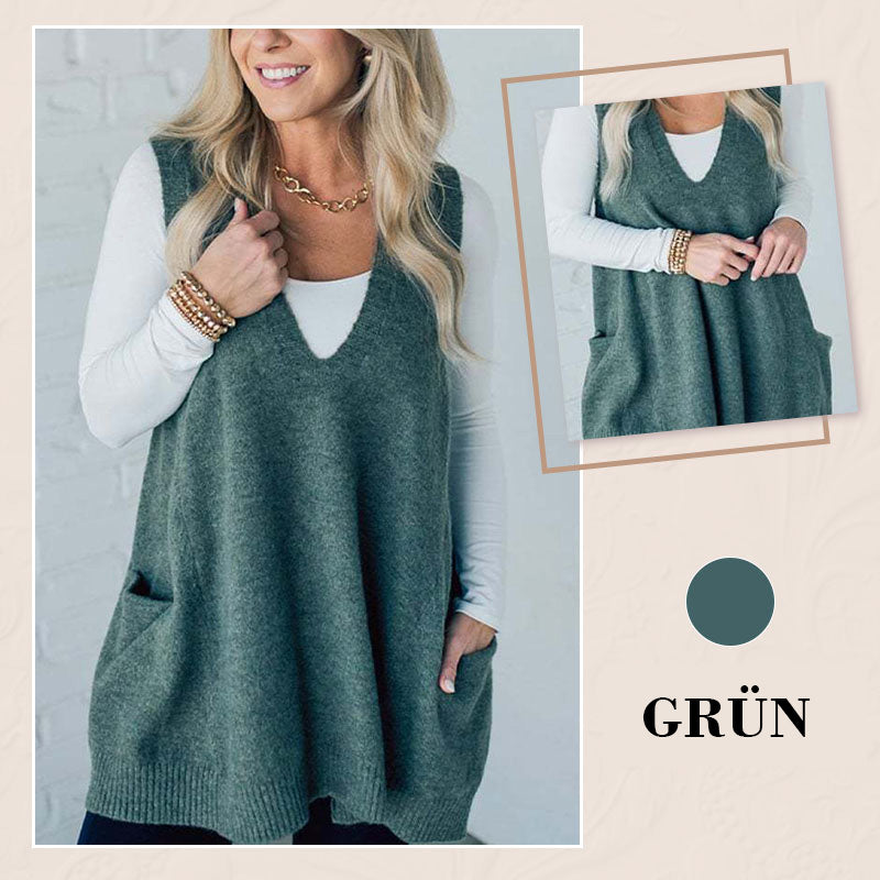 ✨👗Damen-Strickweste mit V-Ausschnitt