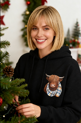 🐮 50% RABATT!!🎁Niedliches Kapuzensweatshirt mit kuscheligem Fleecefutter, Highland-Kuh-Motiv