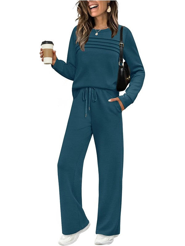 ☁️Weich und atmungsaktiv, ganztägiger Tragekomfort🏠 Lounge-Set für Damen – Oberteil mit Rundhalsausschnitt und Hose mit Kordelzug | Perfekt für zu Hause, zum Entspannen am Wochenende und für den bequemen Alltag ✨