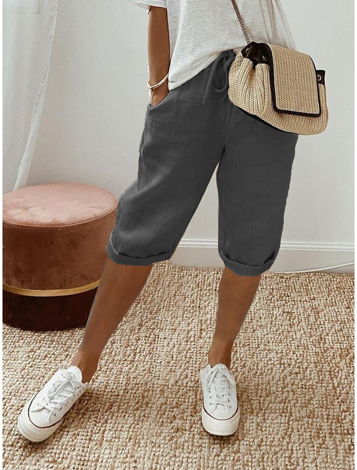 Lässige Caprihosen aus Baumwoll-Leinen für Damen