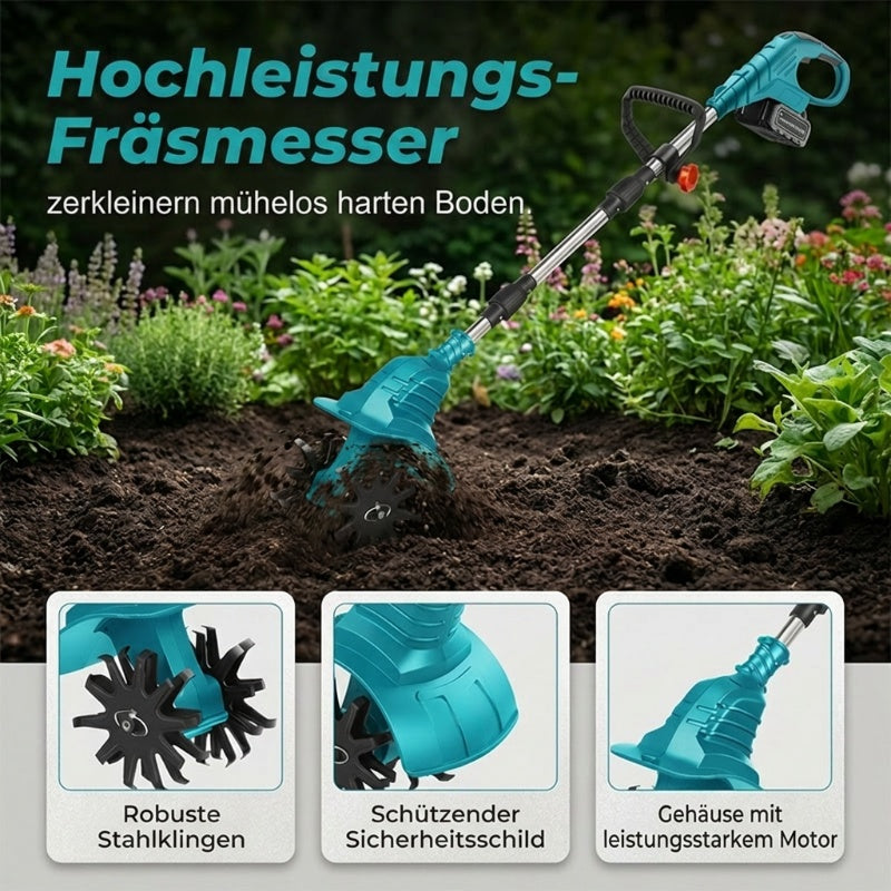 🌿50 % RABATT⚡ Akku-Motorhacke | Leistungsstarke Bodenlockerung · Verstellbarer Teleskopstiel · Lange Akkulaufzeit · Robuste Messer · Einfaches Gärtnern