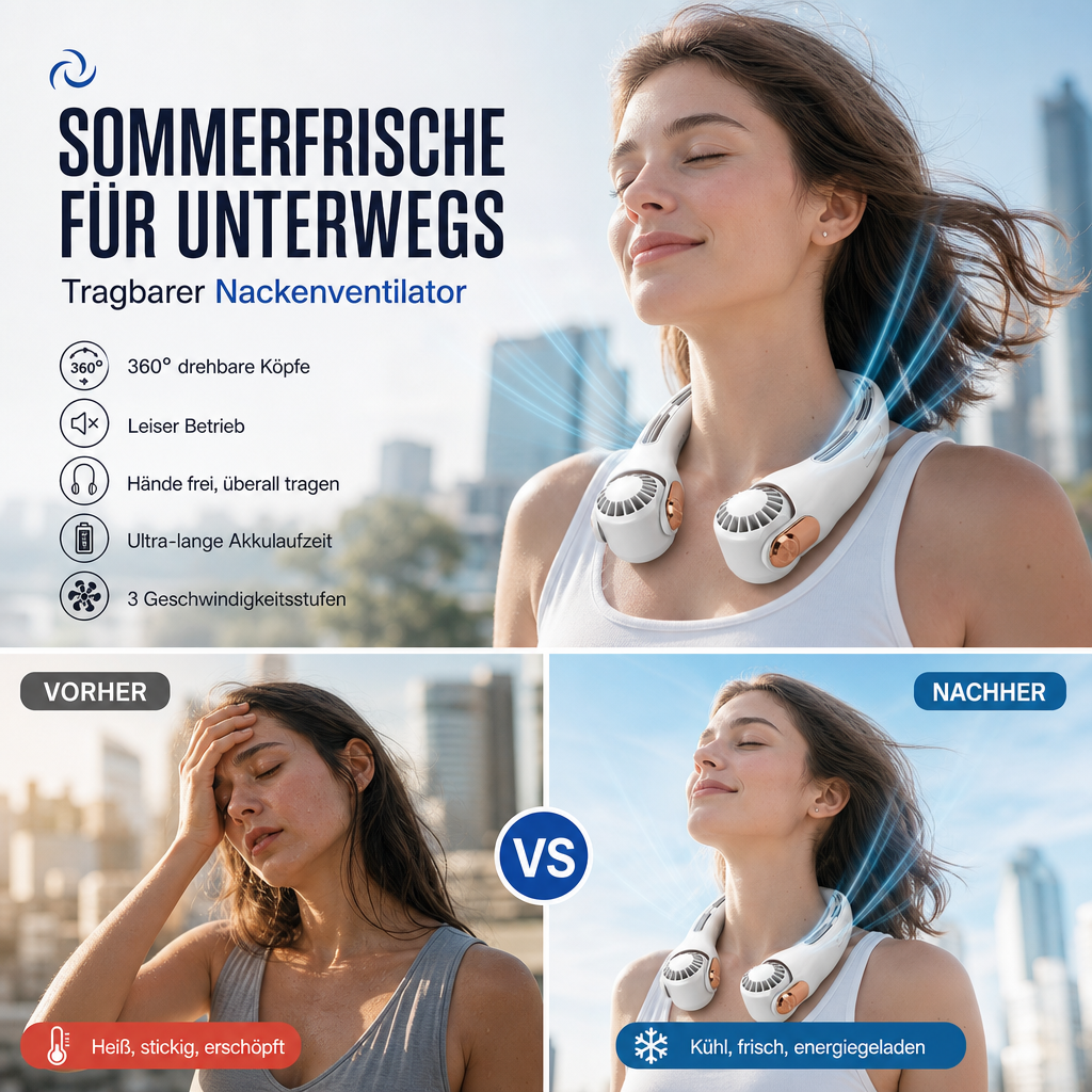 🍃🍃 50% Rabatt für eine begrenzte Dauer 🌪️  geräuscharmer für den Sommer Tragbarer Nackenlüfter