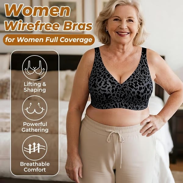 Damen Bügelfreier BH mit Leopardenmuster – 3D-Halt, Memory-Foam & Formgebung | M–5XL