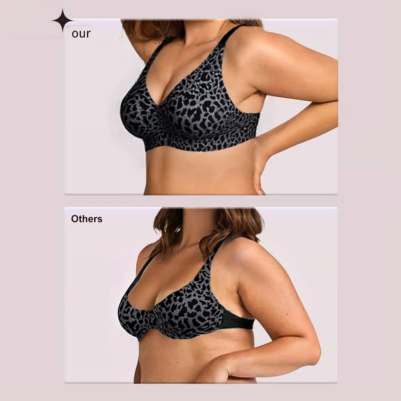 Damen Bügelfreier BH mit Leopardenmuster – 3D-Halt, Memory-Foam & Formgebung | M–5XL
