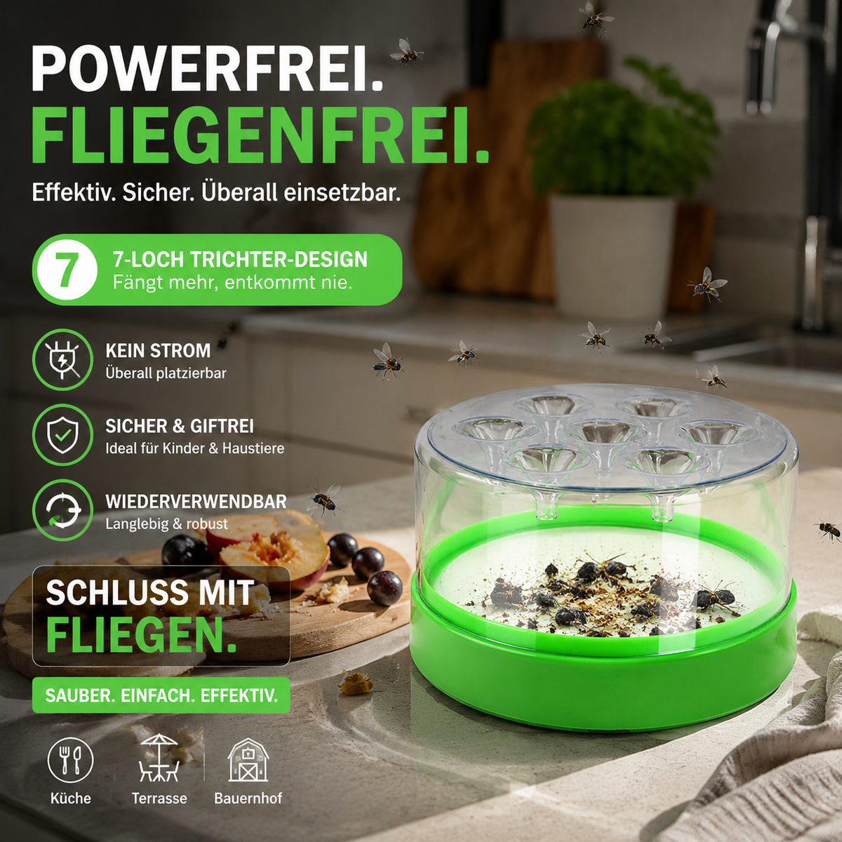 🥳HEISSER SALE 2026🥳💞50.000+ VERKAUFT!👵❤️ Wiederverwendbare, nicht-elektrische Fliegenfalle – sicher für Haustiere und Kinder 🐶👶🚫⚡