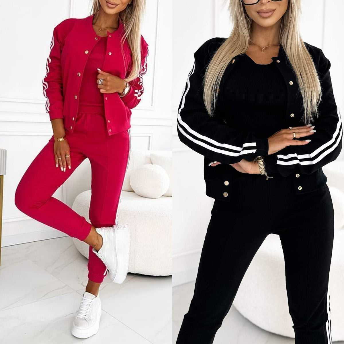 Dreiteiliges Damen-Set – Jacke und Baseballhose, Bequem und Sportlich
