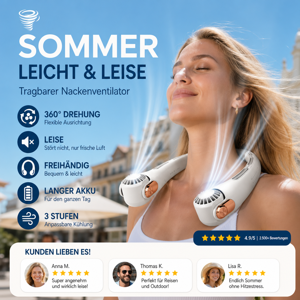 🍃🍃 50% Rabatt für eine begrenzte Dauer 🌪️  geräuscharmer für den Sommer Tragbarer Nackenlüfter