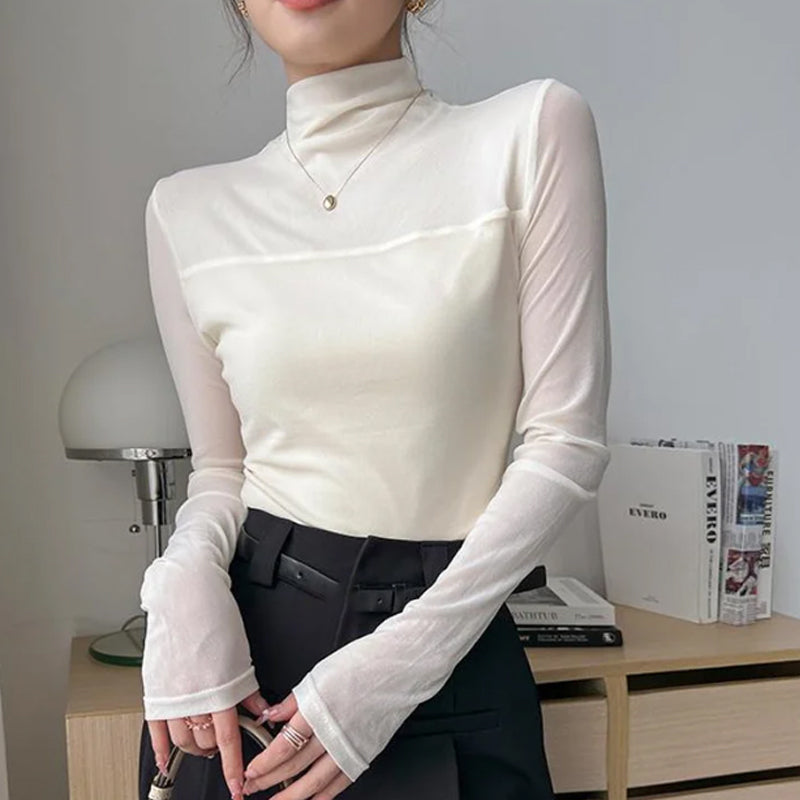 🔥👚Mesh-Top mit Stehkragen für Damen
