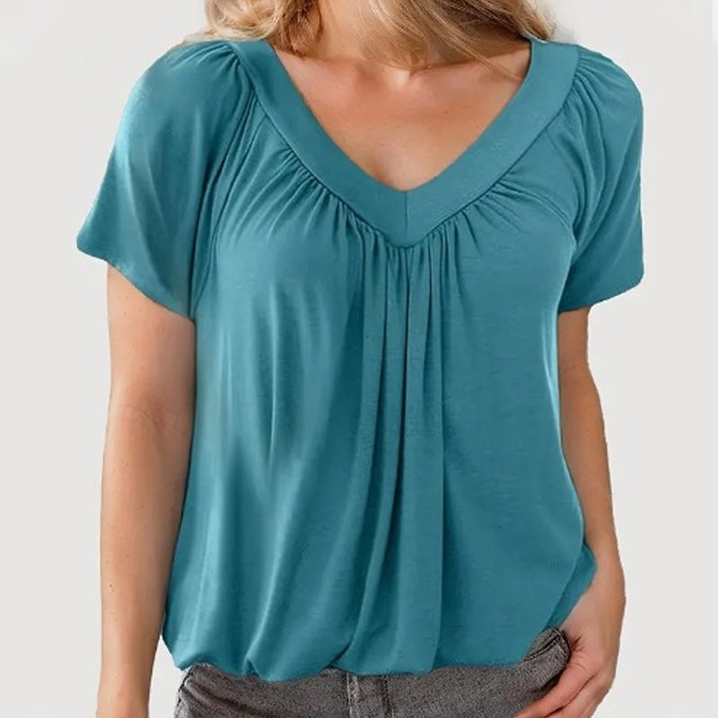 🌺2026 Neu eingetroffen - 50% OFF🌺Lässiges Damen-Top mit plissiertem V-Ausschnitt und kurzen Ärmeln