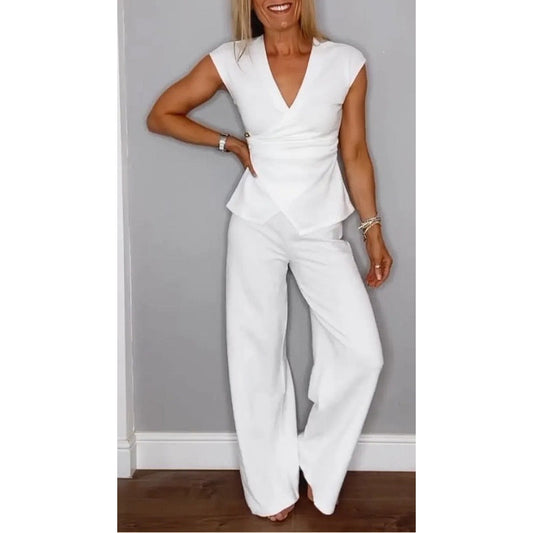 ⏳Begrenzte Zeit 50% Rabatt💥Elegantes Damen-Set aus Oberteil und Hose mit V-Ausschnitt