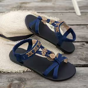 👡 LIMITIERTES ANGEBOT: 50% RABATT! 🌼 Flache Damen-Sandalen – Runde Zehen, Atmungsaktiv, Verstellbarer Knöchelriemen & Blumen-Dekor ✨