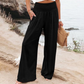 Damen-Freizeithose mit Smockbund und weitem Bein in Uni-Farbe