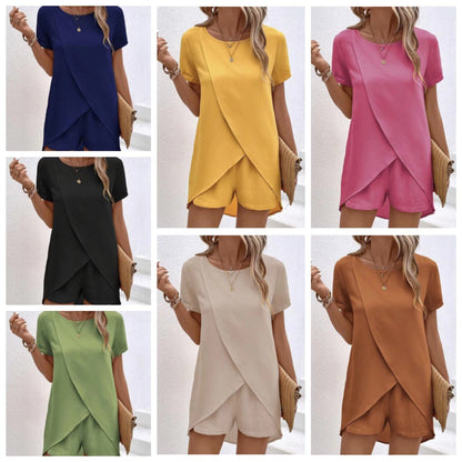 👗 50% RABATT! ☀️ Damen Zweiteiler – asymmetrisches Oberteil & Shorts – Einfarbig, luftig & vielseitig für Sommer, Strand & Alltag 🏖️