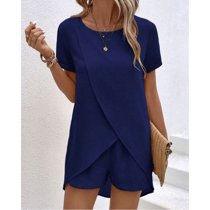 👗 50% RABATT! ☀️ Damen Zweiteiler – asymmetrisches Oberteil & Shorts – Einfarbig, luftig & vielseitig für Sommer, Strand & Alltag 🏖️