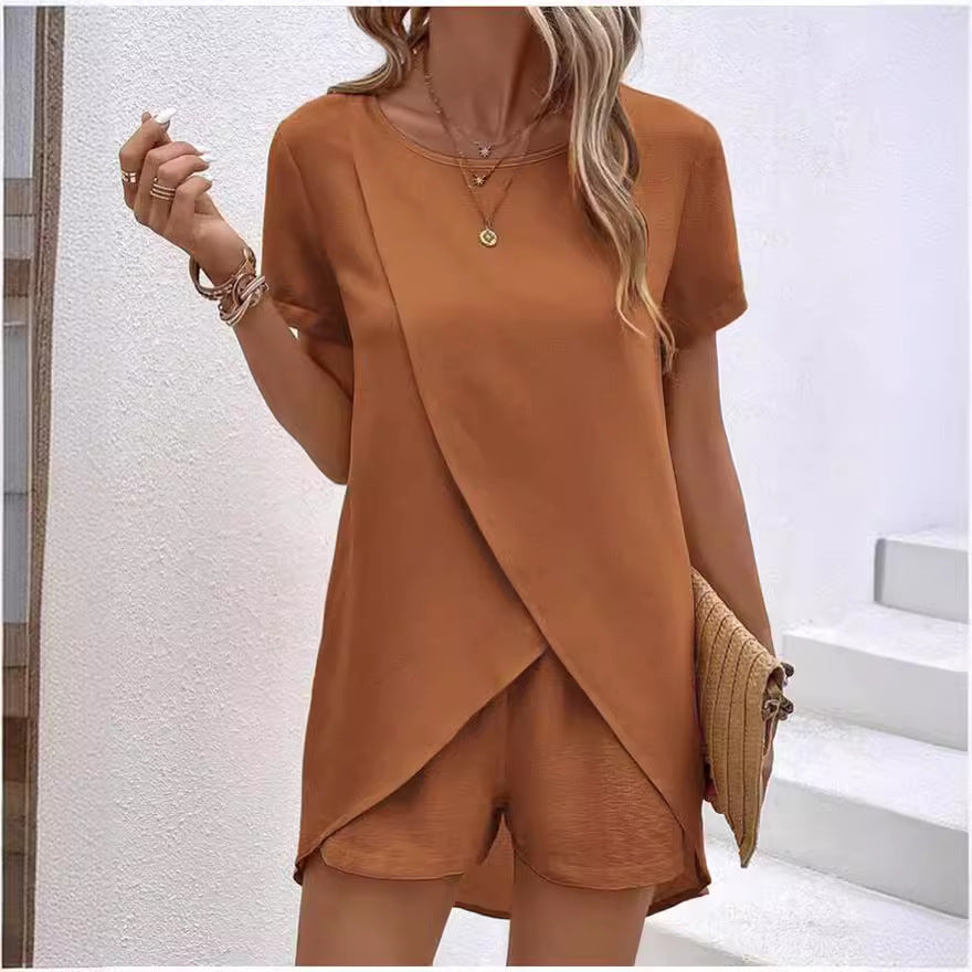 👗 50% RABATT! ☀️ Damen Zweiteiler – asymmetrisches Oberteil & Shorts – Einfarbig, luftig & vielseitig für Sommer, Strand & Alltag 🏖️
