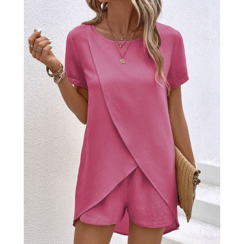 👗 50% RABATT! ☀️ Damen Zweiteiler – asymmetrisches Oberteil & Shorts – Einfarbig, luftig & vielseitig für Sommer, Strand & Alltag 🏖️
