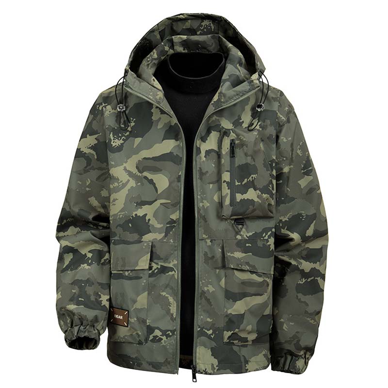 50 % Rabatt | Herren-Kapuzenjacke mit Camouflage-Muster und mehreren Taschen